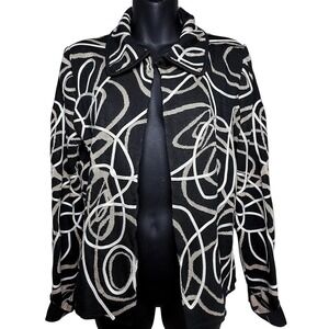 Ming Wang Black Knit Sweater‎ Cardigan Jacket Button Front Pockets Size Medium